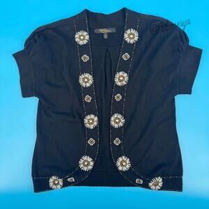 Christine Phillipe Vintage Women's Black Beaded 100% Cotton Cardigan Size S